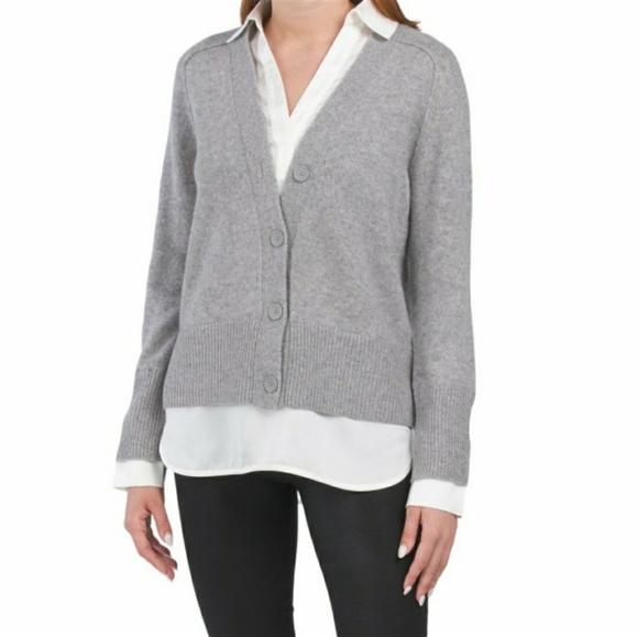 M MAGASCHONI Multi Cashmere Blend Twofer Layered Cardigan Top XL - Picture 1 of 14